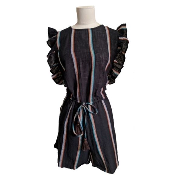 Anthropologie Thread Essential Ruffle Sleeve Striped Romper - Picture 1 of 4